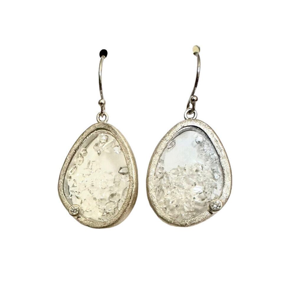 Floating Crystal Sterling Silver Earrings Set With Added Herkimer Diamond Accent